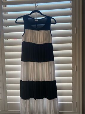 Soma Black & White Striped Tiered Sleeveless Maxi Dress